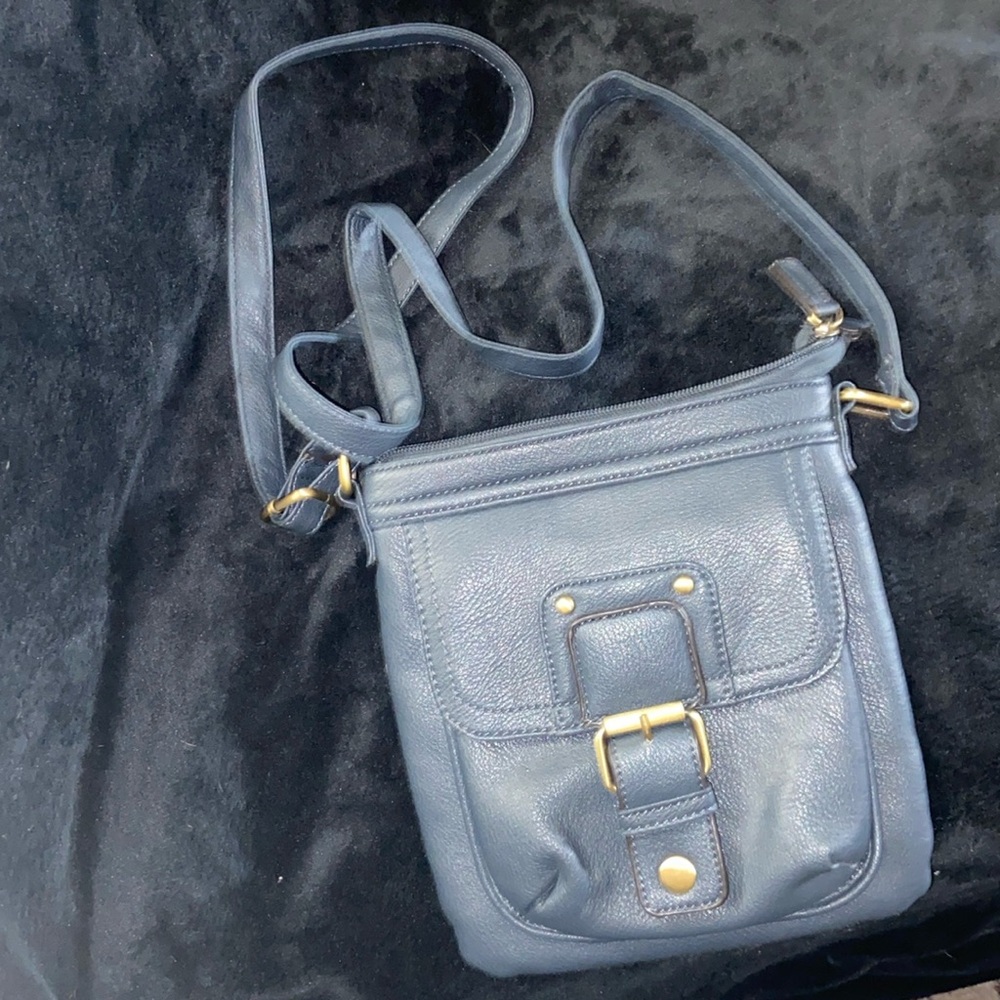 Navy blue leather crossbody purse